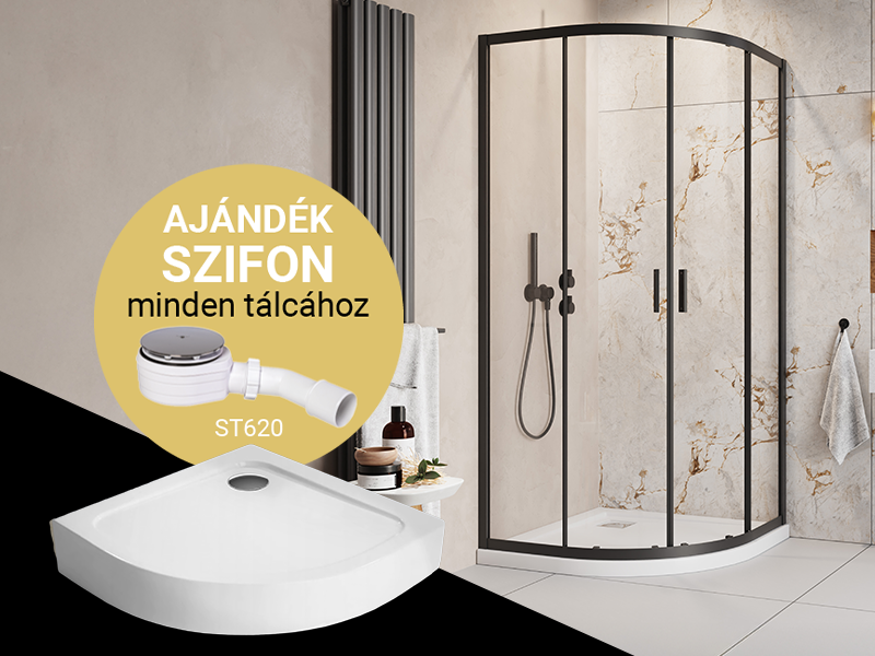 Comfort A íves zuhanykabin (fekete) + Nero A normál zuhanytálca