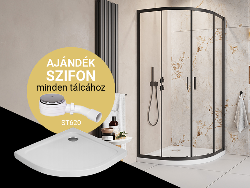 Comfort A íves zuhanykabin (fekete) + Nero A slim zuhanytálca