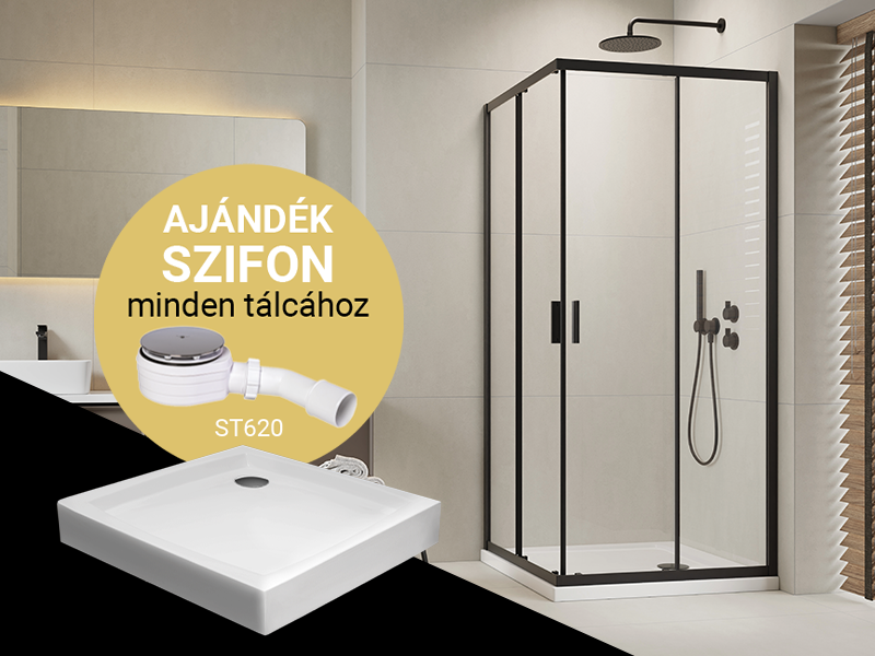 Comfort C szögletes zuhanykabin (fekete) + Nero C normál zuhanytálca