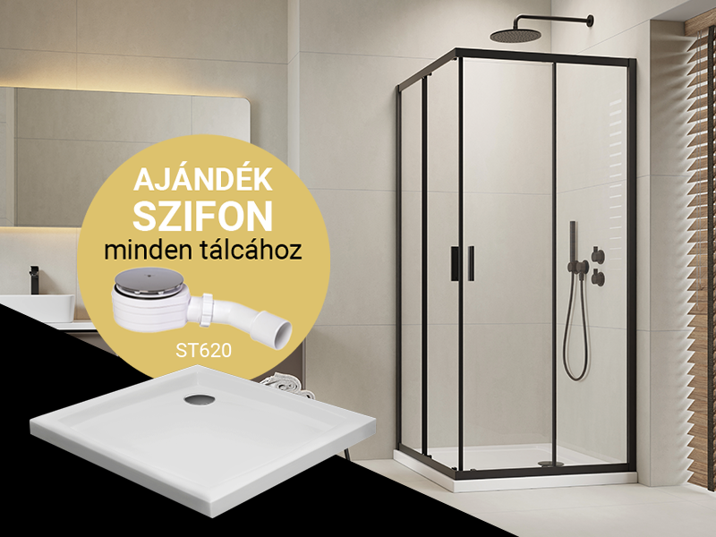Comfort C szögletes zuhanykabin (fekete) + Nero C slim zuhanytálca